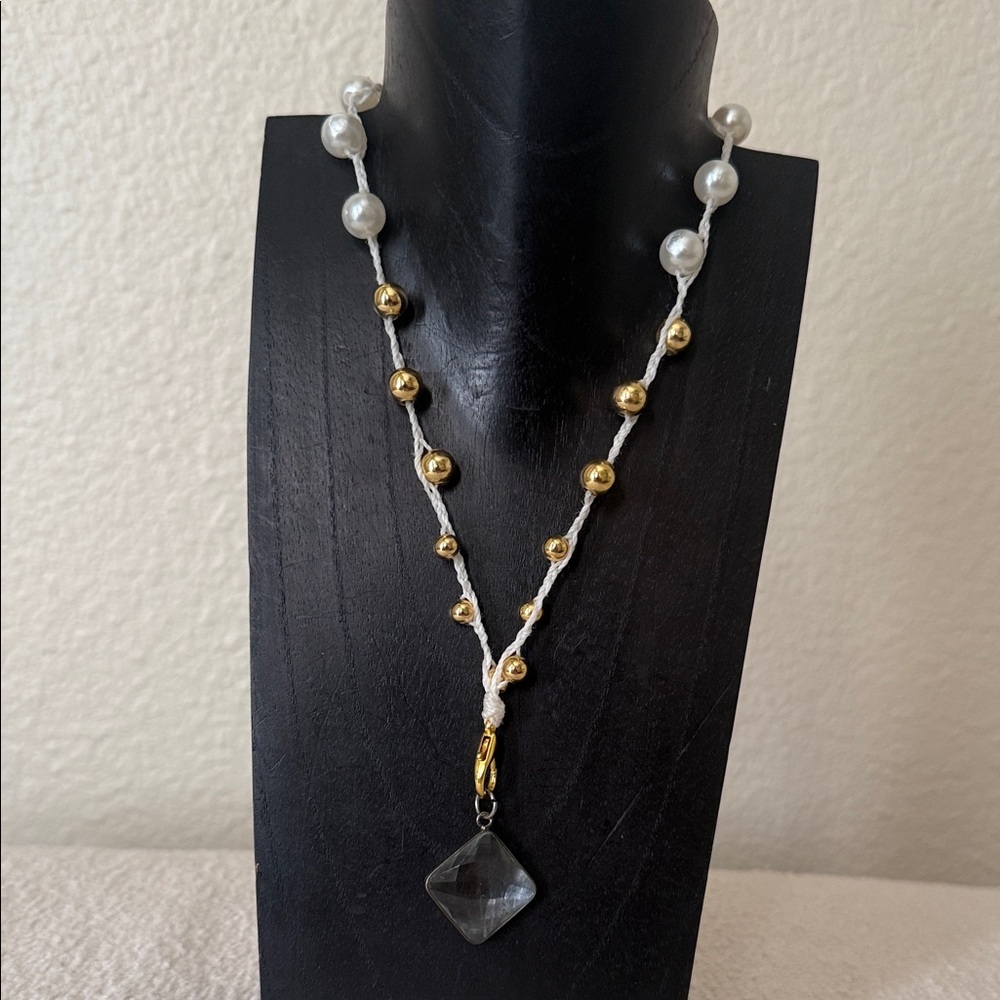 Gold and White hand braided Necklace